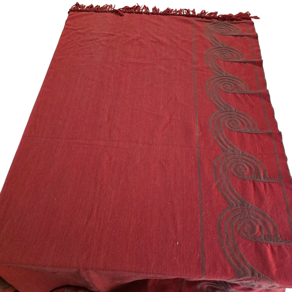 Maxwell Rodgers New Zealand Wool & Angora Throw Blanket Red Koru Wave 54x70